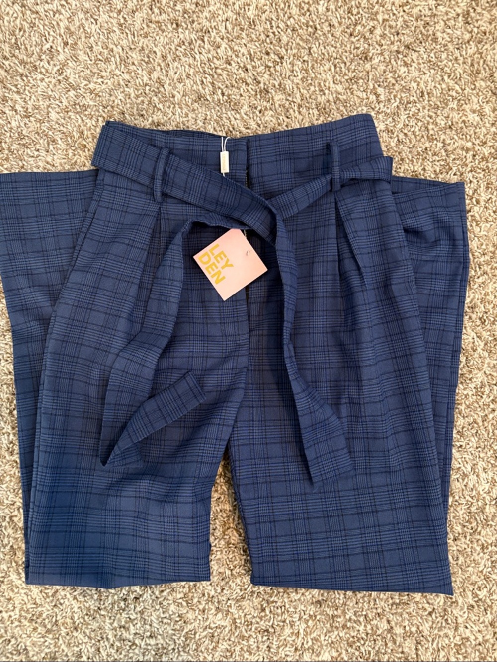 Leyden Navy Plaid Tie-Waist Pants